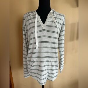 Market & Spruce Hooded Sweatshirt Women Size M Green Stripes Soft Fabric